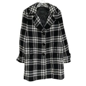 TALBOTS Womens Black White Plaid Wool Blend Pea Coat Sz 12 Jacket